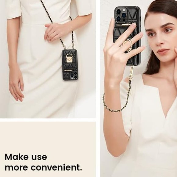 📱 iPhone 14 Pro Case Wallet Card Holder 360 Ring, Stand, Leather, Crossbody NWT - Picture 2 of 6